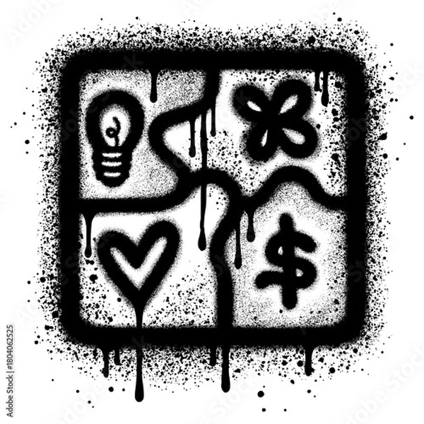 Fototapeta Graffiti puzzle collage illustration with black spray paint for design concept