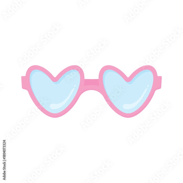 Fototapeta Rose-colored sunglasses on a white background. Concept of a world without problems. Glasses with hearts.