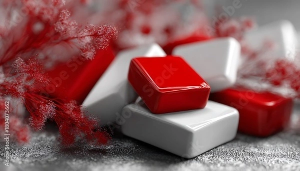 Fototapeta High contrast red and white accessories over digital abstract layering