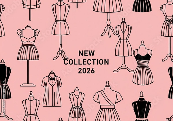 Fototapeta New Collection 2026: Fashion Lineup on Mannequins with Pink Background