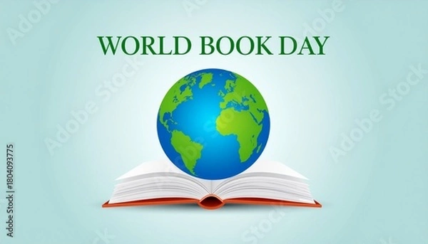 Obraz Earth on Open Book Background, World Book Day, International Literacy Day. Generative Ai

