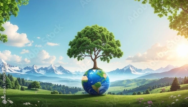 Obraz Eco Friendly Earth Banner, Save the World Concept, Earth day, Environment Day.
