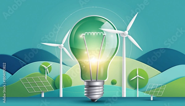 Obraz Eco friendly lightbulb banner with copy space, Sustainable and Renewable energy. Generative Ai
