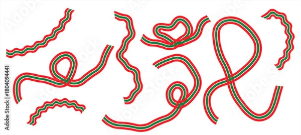 Fototapeta Festive Red and Green Scribble Line Set – Holiday Decorative Doodle Elements