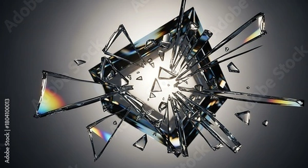 Obraz Shattered glass cube with light shining through the center.