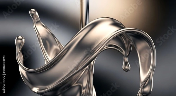 Obraz Silver liquid splash with droplets, abstract metallic design.