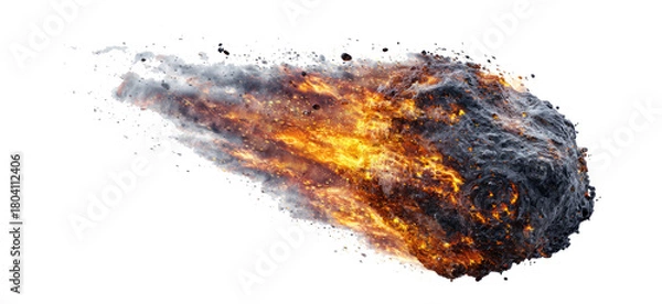 Obraz Meteorite Fireball Entering Atmosphere with Bright Flames and Smoke in Space