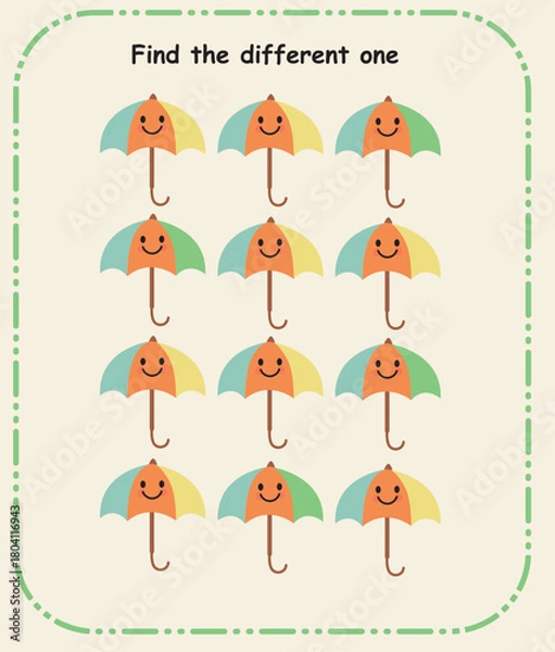 Fototapeta Find the Different One Puzzle Sheet for Kids | Spot the Odd Illustration Activity