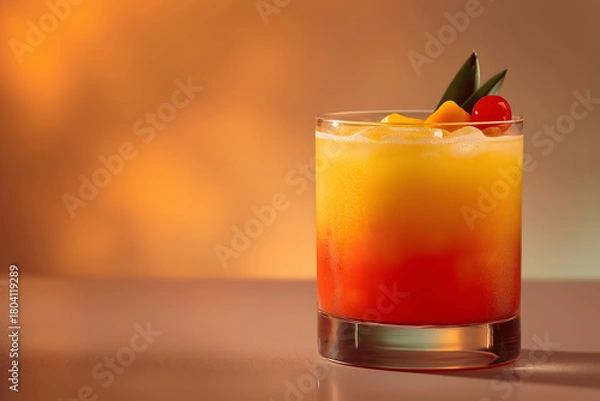 Obraz Sunset Mocktail with Cherry and Pineapple Twist
