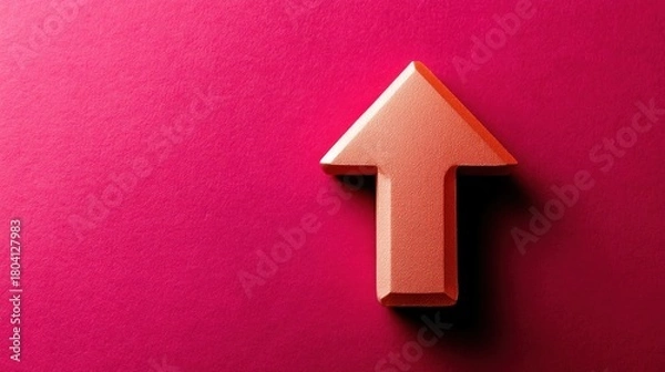 Fototapeta Paper cut-out arrow pointing upward on bold colored background for a playful business concept