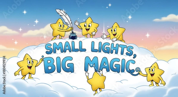 Fototapeta Stars create magic in the sky on fluffy cloud, new year event