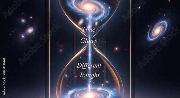 Fototapeta Hourglass with galaxies flowing through time, new year event