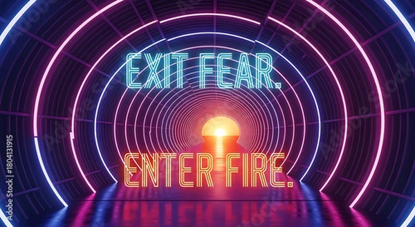 Obraz Tunnel of neon light with motivational message, new year event