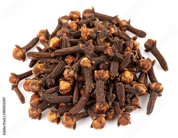 Fototapeta Pile of cloves aromatic spice on white surface