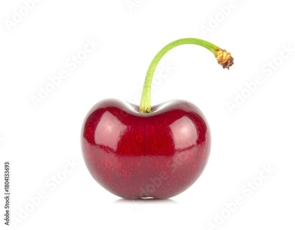 Fototapeta Ripe cherry isolated against white background with stem