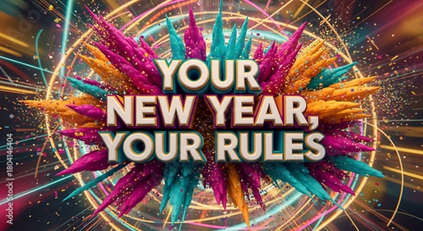 Fototapeta New year, new rules, colorful celebration background, new year event