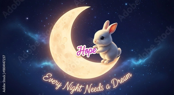 Fototapeta Bunny on the moon with hope and a dream, new year event