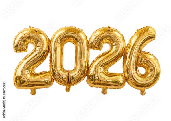 Obraz Golden Number Balloons Celebrating Year 2026 on White Background
