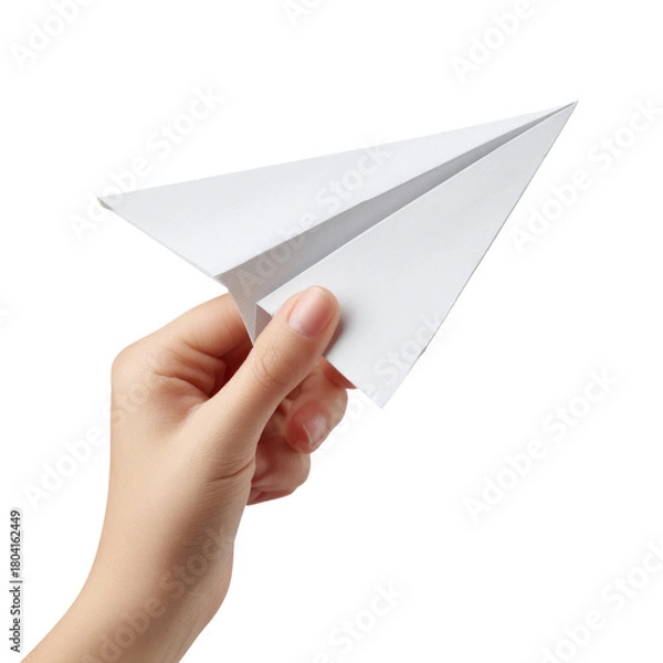 Obraz Hand Holding White Paper Airplane on White Background