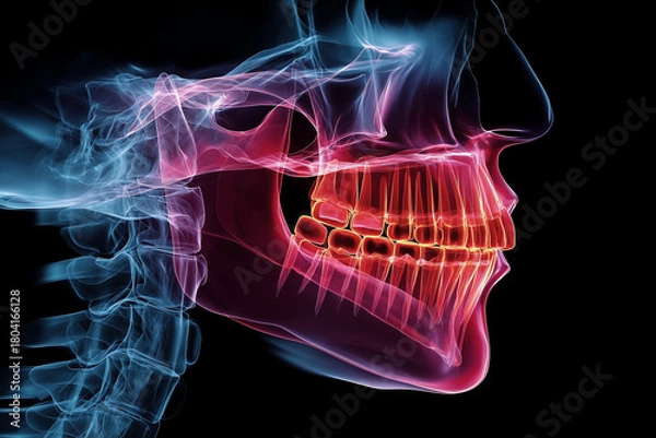 Obraz X-ray of jaw with highlighted red tooth