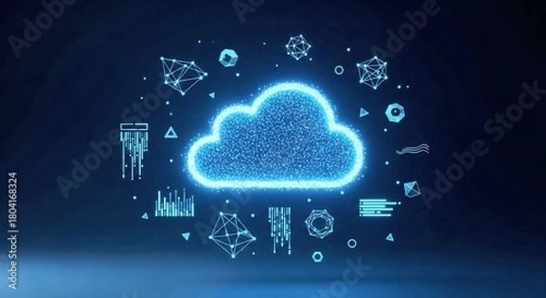 Fototapeta Innovative Cloud Technology Visualization, Digital Art, Abstract Graphics, Dark Environment, Creative Viewpoint