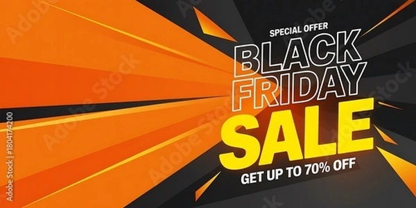 Fototapeta Black Friday sale offers big savings with up to 70 percent off highlighted text