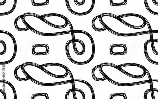 Fototapeta A repeating pattern of black lines forming abstract shapes on white