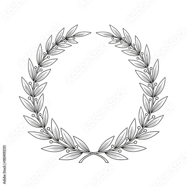 Fototapeta A hand drawn sketch of a laurel wreath with olive leaves and berries symbolizing victory and achievement.
