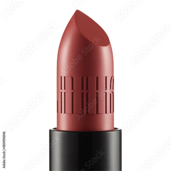 Fototapeta A single terracotta colored lipstick with embossed lettering on its casing, isolated on a white background isolated on a transparent background
