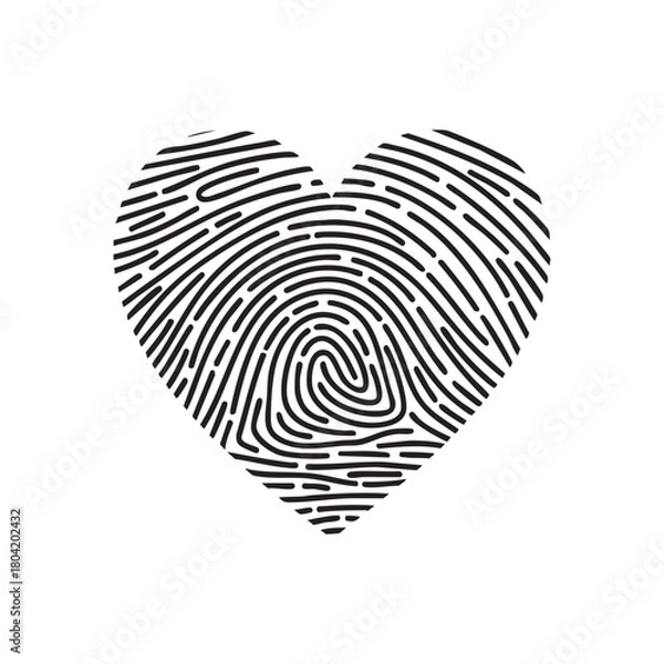 Fototapeta Black and White Heart Fingerprint Vector for Valentine's Day Romantic Love Design
