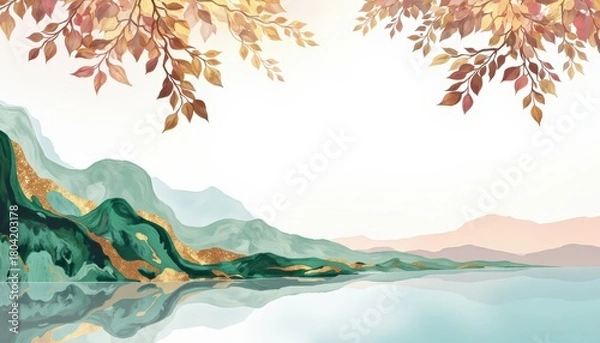 Fototapeta Abstract Landscape Art Print Serene Mountain Lake Reflection