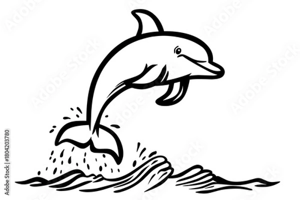 Fototapeta Dolphin jumping out of water. Vector illustration on white background.