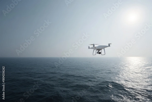 Fototapeta drone efficiently extinguishing oil spill in vast ocean showcasing modern technology at work