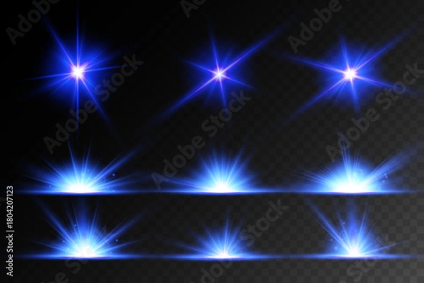 Obraz Lens Flare, light glow effect. sun or realistic shining star with backlight effect.
bokeh glitter and sparkles or sparkles on transparent background.
