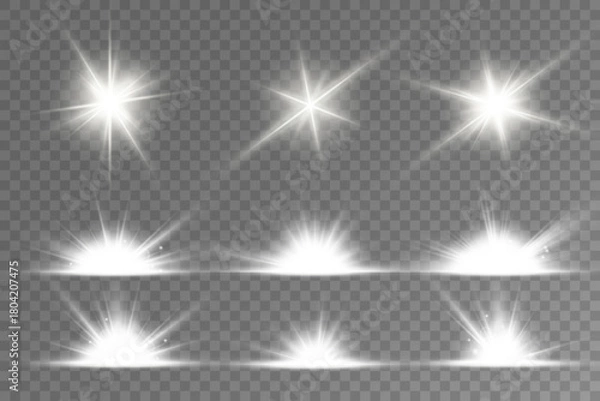 Fototapeta Lens Flare, light glow effect. sun or realistic shining star with backlight effect.
bokeh glitter and sparkles or sparkles on transparent background.
