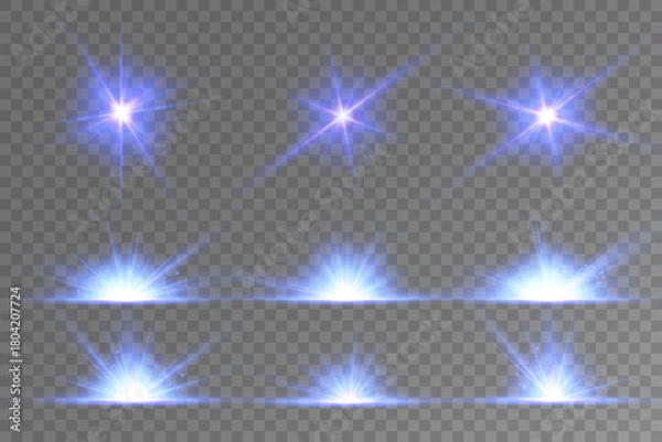 Obraz Lens Flare, light glow effect. sun or realistic shining star with backlight effect.
bokeh glitter and sparkles or sparkles on transparent background.
