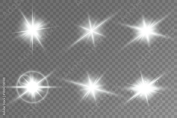Obraz Lens Flare, light glow effect. sun or realistic shining star with backlight effect.
bokeh glitter and sparkles or sparkles on transparent background.
