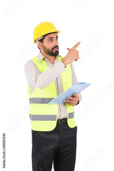 Obraz an engineer pointig up