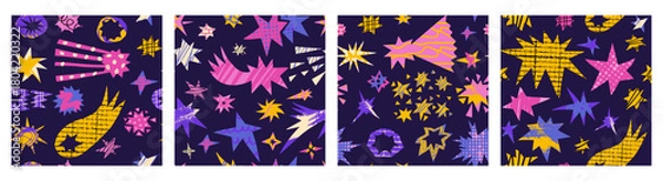Obraz Set paper cut starburst shapes in seamless pattern with abstract texture.