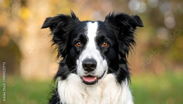 Fototapeta Intense Gaze - A Border Collies Focused Portrait in Natural Light.
