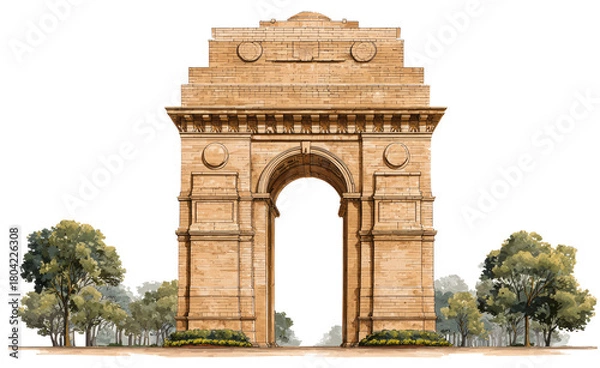 Obraz Majestic Historic Archway of a Large Stone Monuments Surrounded by Green Trees in Clear Sky
