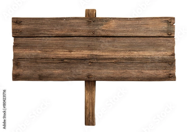 Obraz Old Wooden Blank Signboard with Rustic Texture on White Background