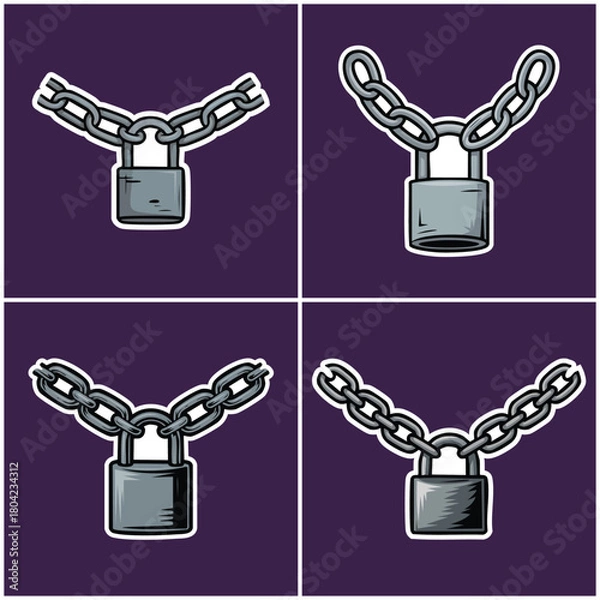 Fototapeta Padlock and chain set with transparent background Emo Culture