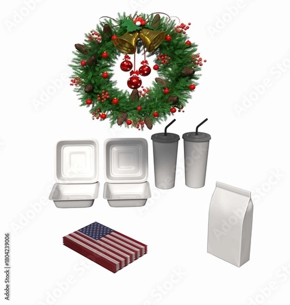 Fototapeta 3D Illustration US Christmas Hamburger Menu