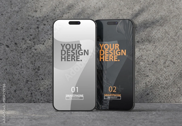 Obraz Two Smartphone Mockup for App UI Design with shadows from plant