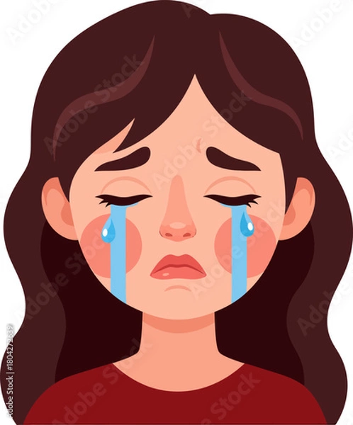 Obraz Crying Woman Sadness Illustration. Female Character with Tears Running Down Cheeks, Emotional Distress and Sorrow Icon