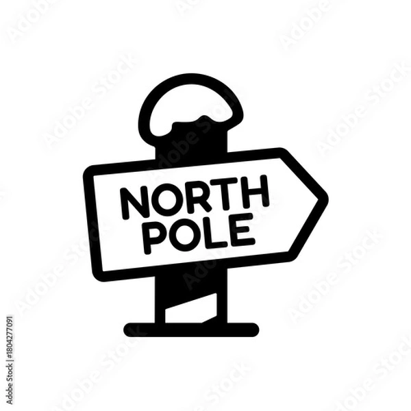 Fototapeta A simple North Pole sign icon representing a snowy holiday landmark, often linked with Christmas themes, winter journeys, festive stories, and seasonal decorations in cheerful, minimal, B&W Style