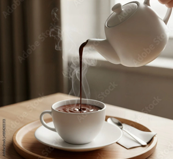 Obraz Rich chocolate flows beautifully into the simple white ceramic cup.