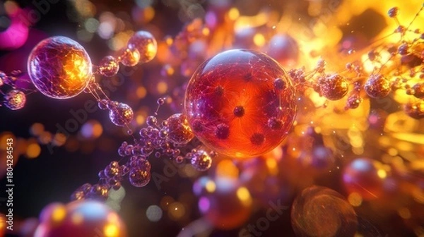 Fototapeta Abstract 3D spheres with vibrant colors and glowing effects.