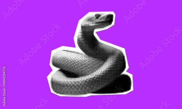 Obraz Gothic halftone reptile figure. Retro snake sticker with dot effect. Surreal spooky silhouette for dark magic, occult art themes.